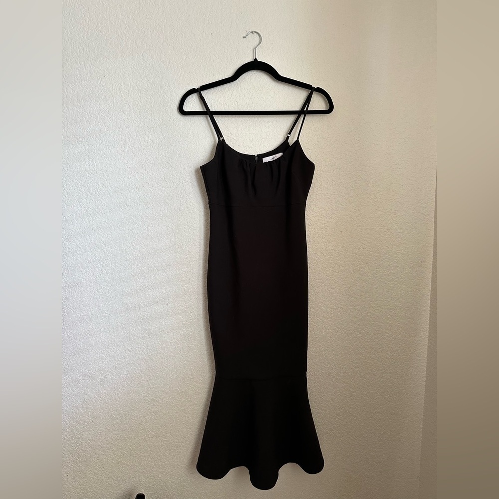LIKELY Black Prina Midi Dress Zipper Back, Flared Hem, and Adjustable Straps - Picture 2 of 6